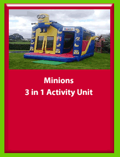 Minions 3 in 1 Activity unit for Hire in Carrick-on-Shannon, Leitrim, Longford and Roscommmon in Ireland. Phone us on 0894258578 today to book this unit.